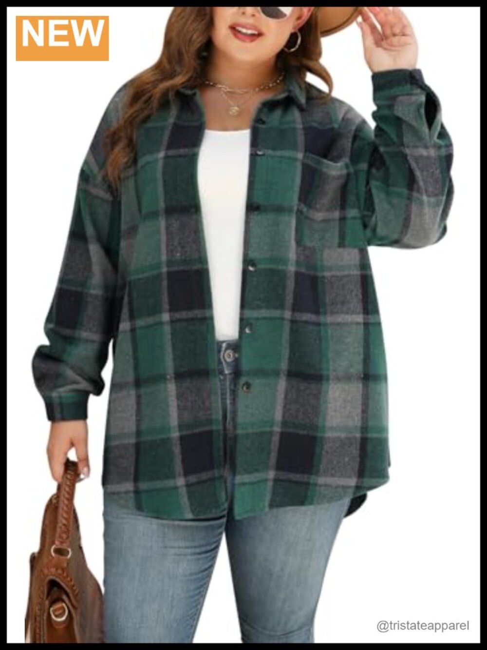 Plus Size Oversized Flannel Plaid Button Down Shacket Long Sleeve